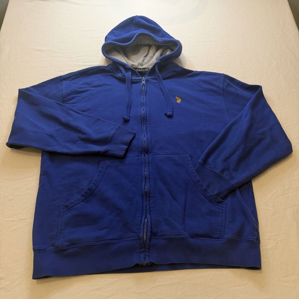 Vintage 90s Us Polo Assn Fleece Lined Hoodie Men Large Full Zip Blue W Pockets